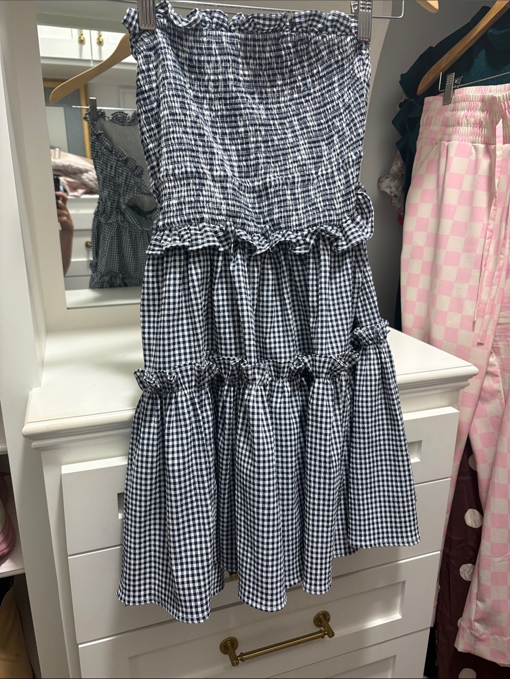 Altar'd State Black and White Strapless Gingham Tiered Dress